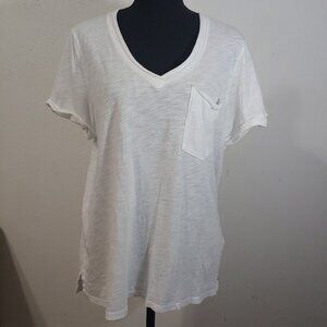 Anthropologie T.la Classic V Neck Pocket Tee White